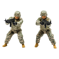 Two Toy Soldiers in Combat Pose with Rifles in Camouflage Uniforms png