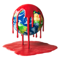 Melting Earth with Red Liquid Flowing Downside Concept of Pollution png