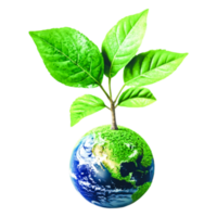 Green Earth Concept With Leafy Plant Growing From Globe Design png
