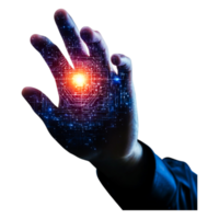 Futuristic Hand Touching Digital Circuit with Glowing Elements png
