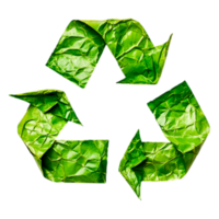 Green Leaf Recycling Symbol Made from Crumpled Paper for Sustainability png