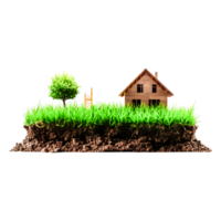 Green Grass Land with Small House and Tree on png