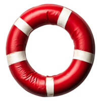 Bright Red Lifebuoy Ring with White Stripes on a Transparent Background png