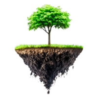 Lush Green Tree Growing on Floating Island with Roots Exposed png