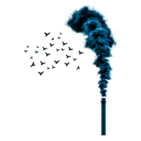 Smoke Emission from Industrial Chimney with Birds in Foreground png
