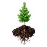 Green Pine Tree with Root System Isolated on png