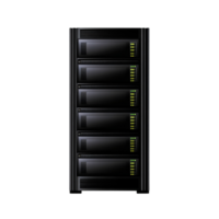 Modern Server Rack with Multiple Units and Indicator Lights png