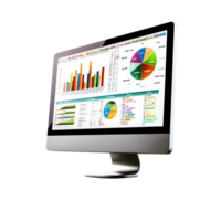 Colorful Data Visualizations on Computer Screen with Graphs and Charts png