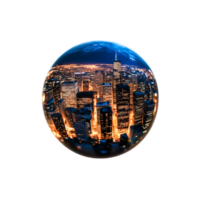 Aerial View of Illuminated Urban Skyline at Night with Globe Effect png