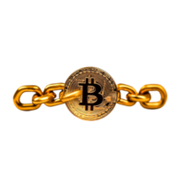 Golden Bitcoin Coin with Chain Symbolizing Cryptocurrency Wealth png