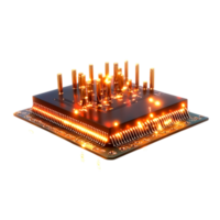 Illuminated Microchip with Radiant Pins on Dark Background png