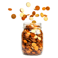Coins Falling into Jar with Background of Blurred Light Setting png