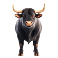 Realistic Portrait of a Strong Bull with Dramatic Horns and Fur png