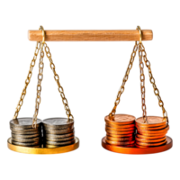Balance of Wealth and Value with Coins on Scales in Studio Setting png