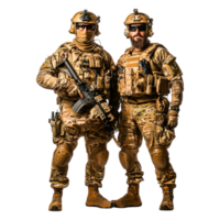 Professional military personnel in tactical gear with weapons stance png