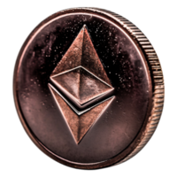 Detailed Macro Shot of a Metallic Ethereum Coin for Cryptocurrency Use png