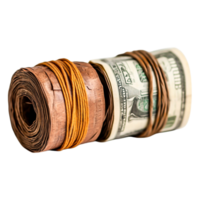 Rolled Currency Bundles with Rubber Bands on a Plain Background png