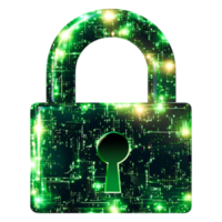Green Digital Padlock with Circuit Patterns on Dark Background png