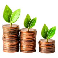 Growth Concept with Stacks of Coins and Green Leaves Inspired by Nature png