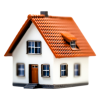 Miniature House Model with Orange Roof and White Walls on Display png