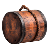 Rustic Wooden Barrel with Twine Handle for Vintage Theme png
