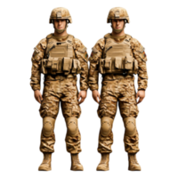 Two Soldiers in Tactical Gear Stand Back to Back in Neutral Setting png