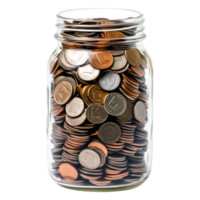 Glass Jar Filled with Different Coins for Savings and Budgeting png