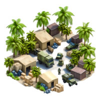 Military Base Surrounded by Tropical Palm Trees and Cargo Containers png