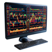Stock Market Data Visualization on Computer Screen with Charts png