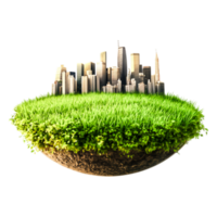 Floating Island with Grass and Skyscrapers Representing Urban Nature png