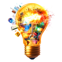 Creative Concept of Light Bulb Filled with Colorful Ideas and Innovation png