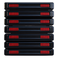 Stack of Server Units with Red LED Indicators in Dark Environment png
