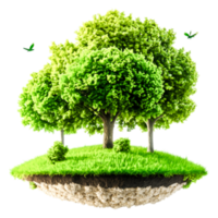 Lush Green Trees on Floating Island with Grass and Birds Animation png