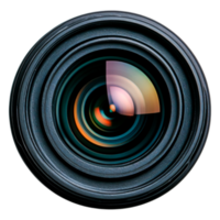 closeup View of a Professional Camera Lens with Colorful Reflections png