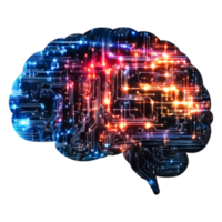 Abstract Brain Illustration with Colorful Circuit Patterns and Lights png