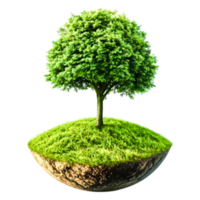 Lush Green Tree on Floating Island with Vibrant Grass Surrounding png