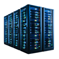 Modern Server Racks in Data Center with Colorful LED Lights png