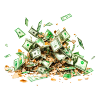 Pile of Crumpled Dollar Bills Surrounding Shattered Eggshells png