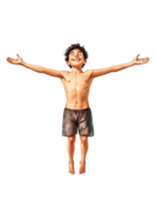 Happy Young Boy Jumping with Arms Wide Open in Joyful Expression png