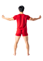 Athletic Male in Red Outfit Showing Strong Pose from Back View png