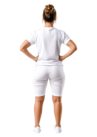Woman in White Outfit Posing with Hands on Hips Back View png