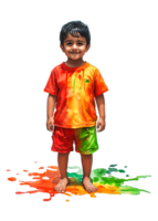 Happy Child Playing in Colorful Paint Splashes on png