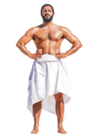Confident Man with Strong Build Posing in a White Towel png