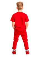 Child in Bright Red Outfit Standing with Hands in Pockets png