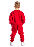 Boy in Red Tracksuit Standing with Back to Camera in Studio png