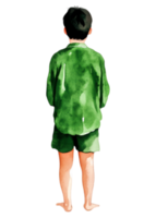 Child in Green Outfit Standing with Back to View in Bright Setting png