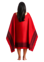 Woman in Red Poncho Standing with Back Turned, Warm and Inviting png