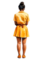 Young Woman in Yellow Dress Standing with Back Towards Viewer png