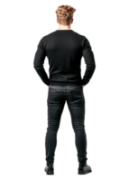 Man in Black Sweater and Jeans Posing with His Back Towards Camera png