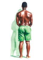 Man in Green Shorts Standing Back with Shadow Effect png